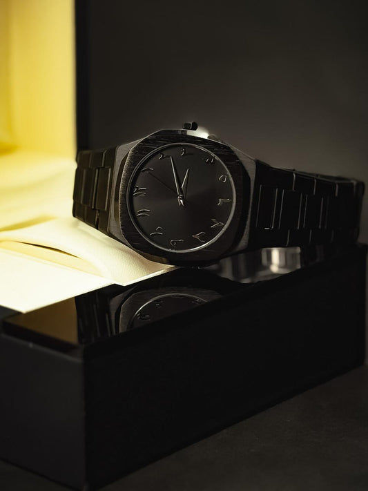 Black Arabic Aura Wach In Stainless Steel